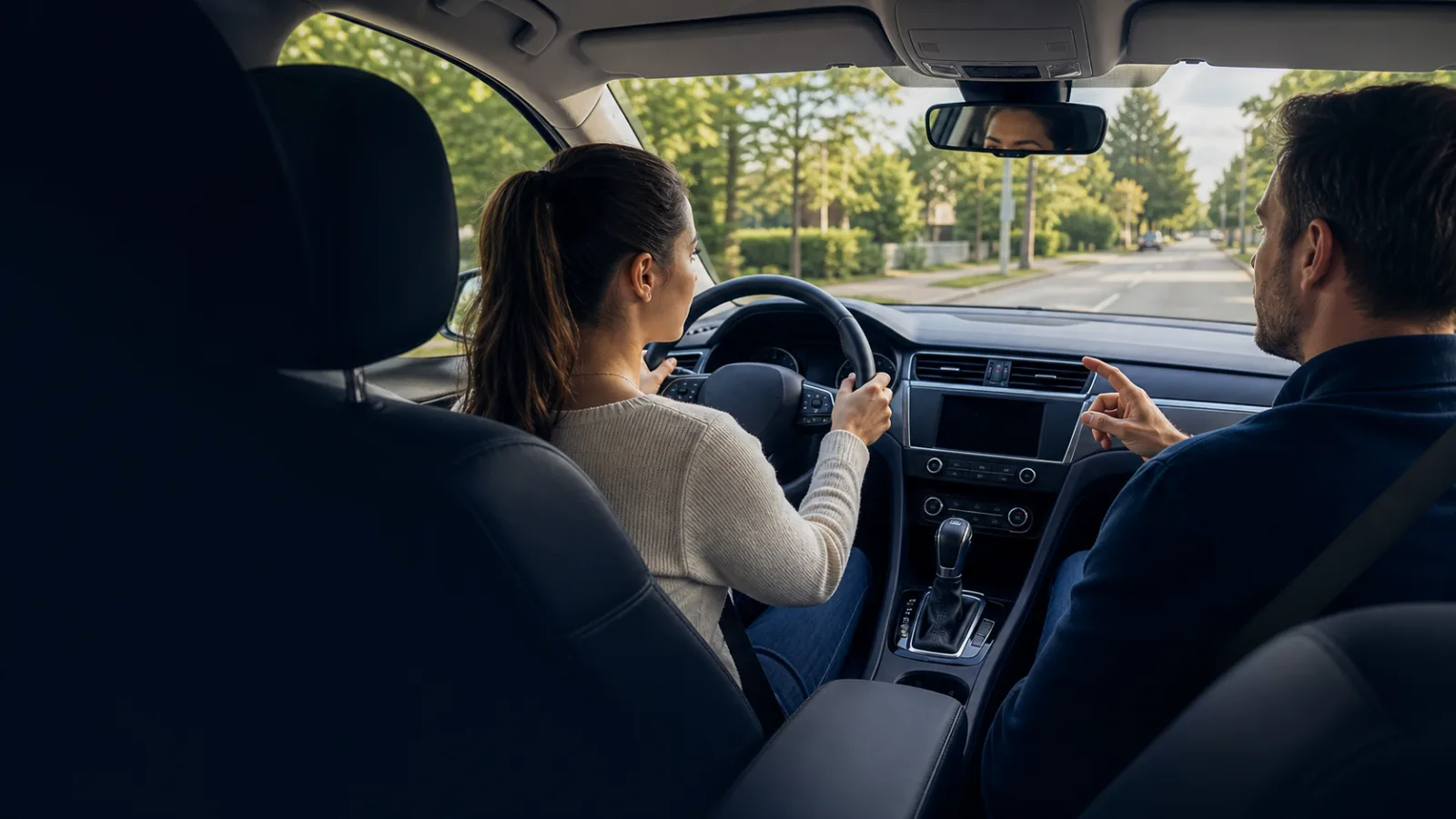 Elev kör en automatväxlad bil under en körlektion